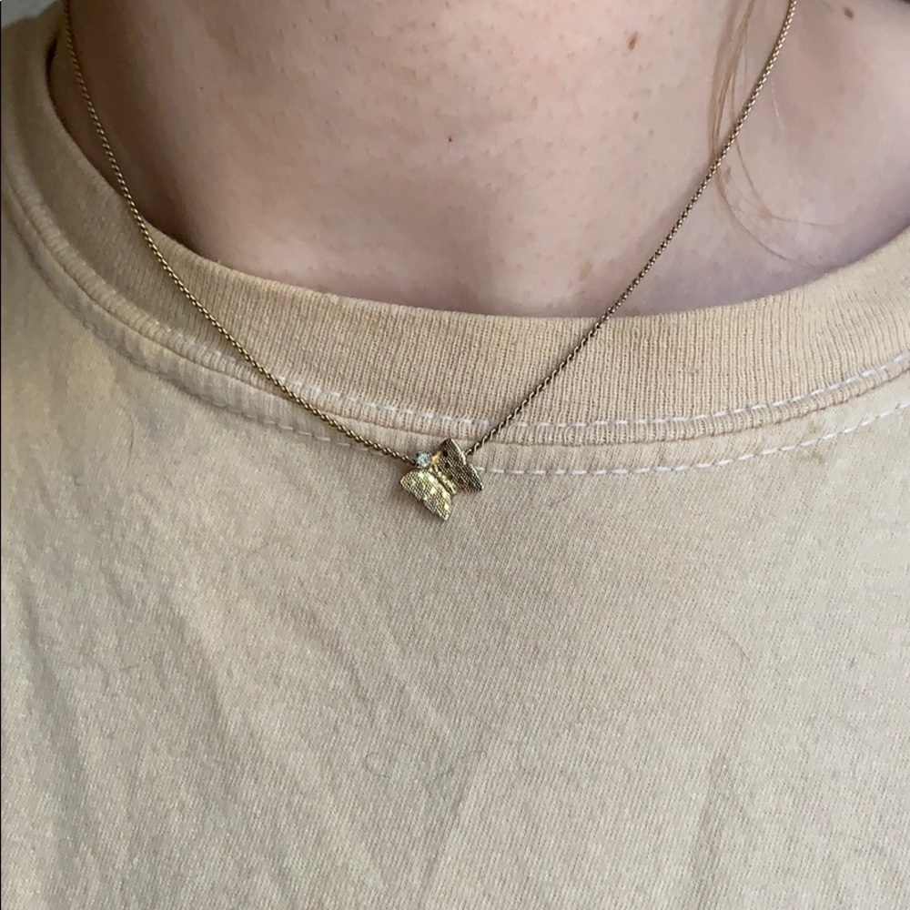 Vintage Brass & Crystal  butterfly necklace - Picture 4 of 8